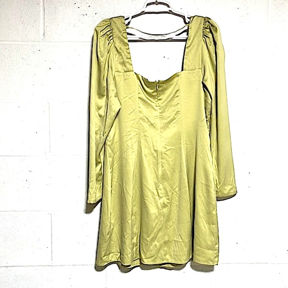 NWT pistachio green satin mini double square Danielle Bernstein puff sleeves XL - Picture 7 of 16